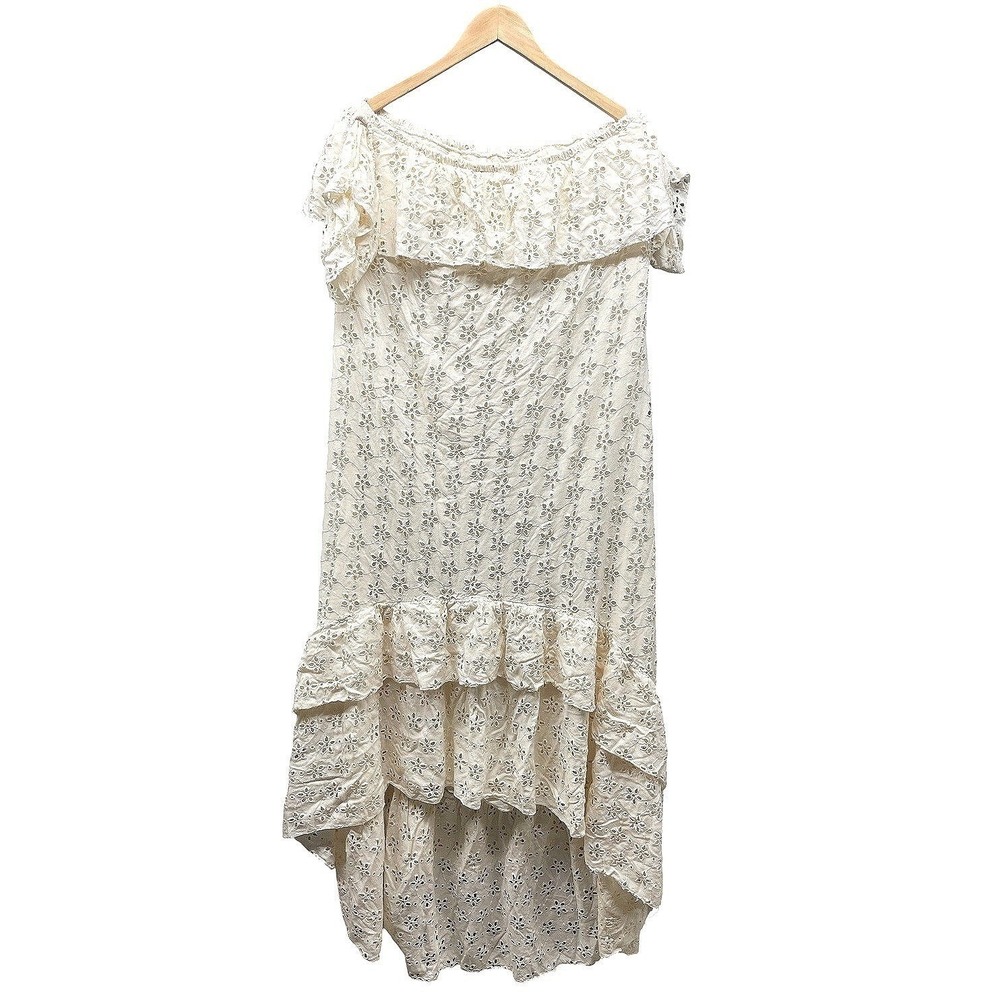 Winston White Maxi Dress Women's Large Cream Off Shoulder Eyelet Ruffle Boho
